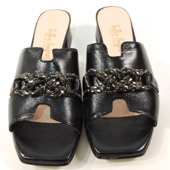 SOFFICE SOGNO 🇮🇹 WOMEN'S BLACK LEATHER COMFORT SUMMER MULES