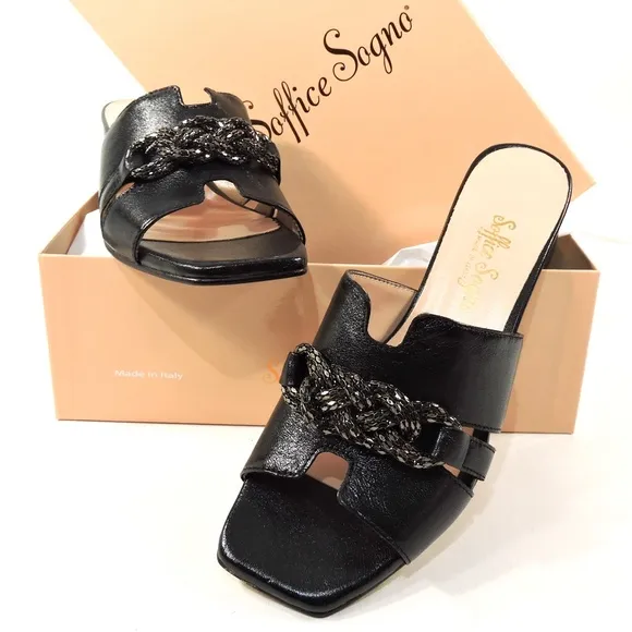 SOFFICE SOGNO 🇮🇹 WOMEN'S BLACK LEATHER COMFORT SUMMER MULES