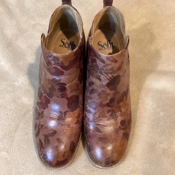 Sofft Slip-On Bootie, Sacora, Brown w/Floral Print, Size US 9, EU 40, UK 7