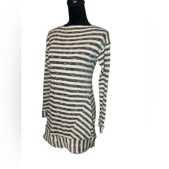 SOFT SURROUNDINGS KNIT LONG SLEEVE STRIPED FRAYED/FRINGE SWEATER DRESS SIZE XS
