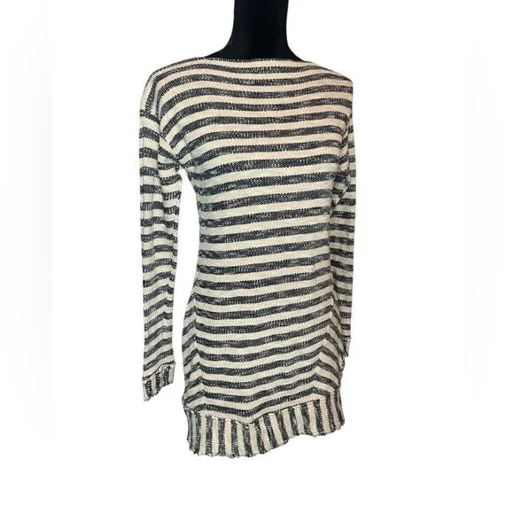 SOFT SURROUNDINGS KNIT LONG SLEEVE STRIPED FRAYED/FRINGE SWEATER DRESS SIZE XS