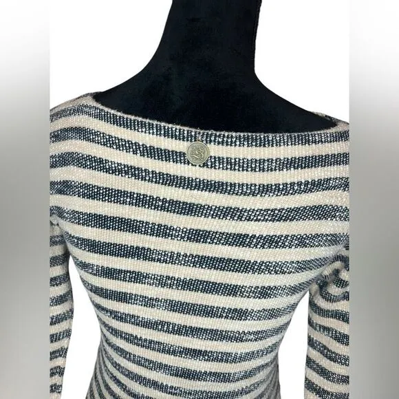 SOFT SURROUNDINGS KNIT LONG SLEEVE STRIPED FRAYED/FRINGE SWEATER DRESS SIZE XS