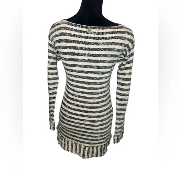 SOFT SURROUNDINGS KNIT LONG SLEEVE STRIPED FRAYED/FRINGE SWEATER DRESS SIZE XS