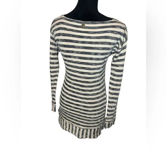 SOFT SURROUNDINGS KNIT LONG SLEEVE STRIPED FRAYED/FRINGE SWEATER DRESS SIZE XS