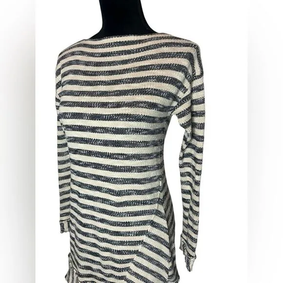 SOFT SURROUNDINGS KNIT LONG SLEEVE STRIPED FRAYED/FRINGE SWEATER DRESS SIZE XS