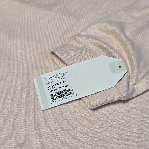 Softies Dream 3/4 Sleeve Boat Neck Top and Short Set Sz S Apricot NWT Soft $129