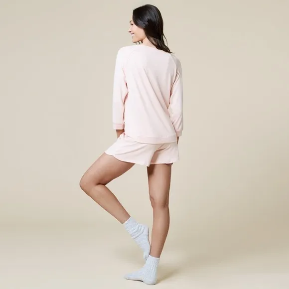 Softies Dream 3/4 Sleeve Boat Neck Top and Short Set Sz S Apricot NWT Soft $129
