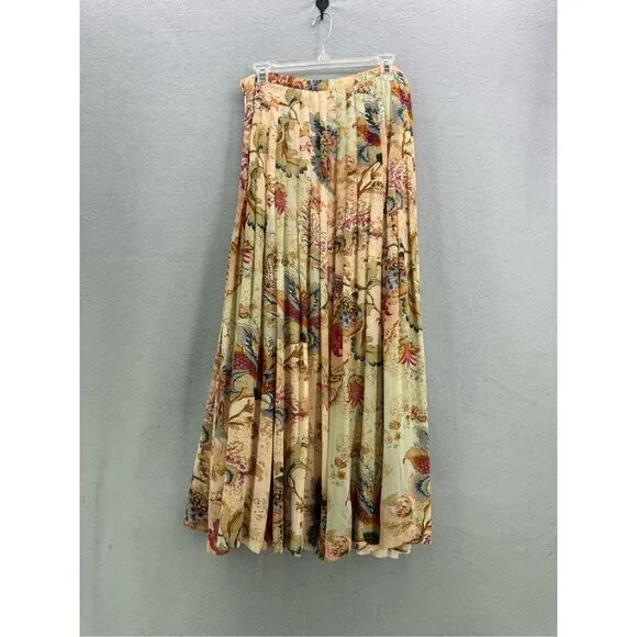 Soft Surroundings Womens Multicolor Pleated Floral Maxi Long Skirt Size Small