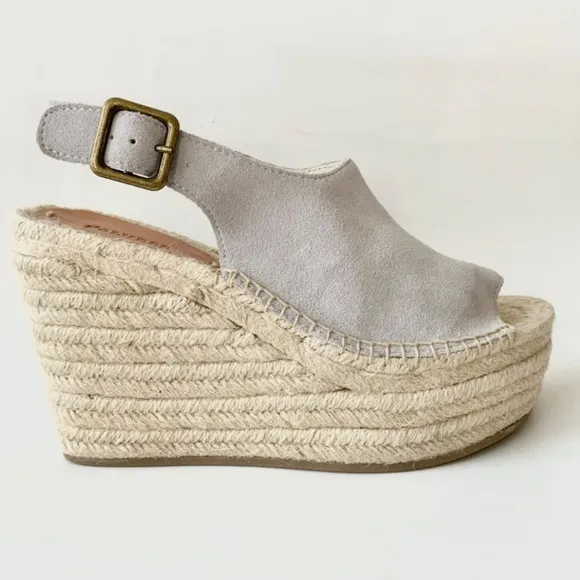 Soludos Sevilla Stone Grey Suede Espadrille Platform Wedge Slingback Sandals 10