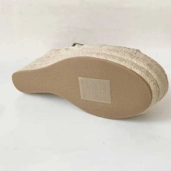 Soludos Sevilla Stone Grey Suede Espadrille Platform Wedge Slingback Sandals 10