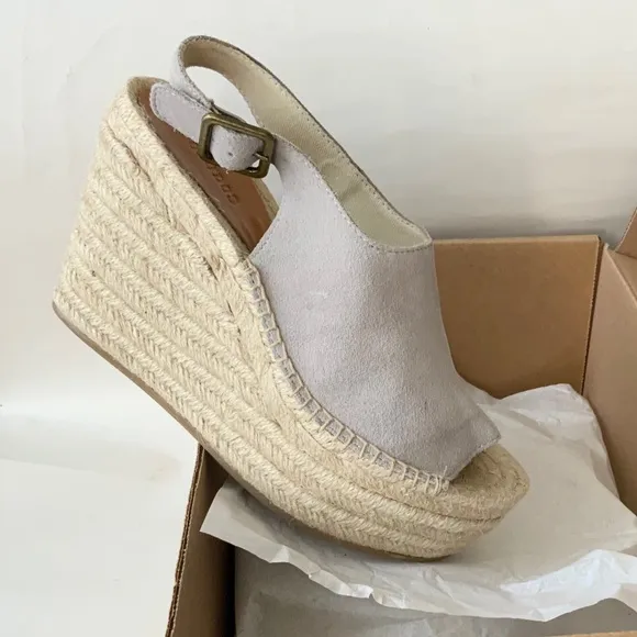 Soludos Sevilla Stone Grey Suede Espadrille Platform Wedge Slingback Sandals 10