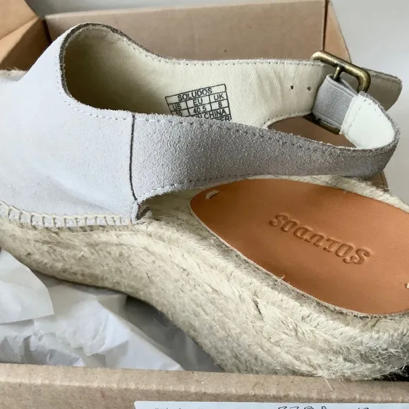 Soludos Sevilla Stone Grey Suede Espadrille Platform Wedge Slingback Sandals 10