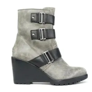 Sorel After Hours Grey Suede Leather Wedge Buckle Strap Chelsea Boots Size 7.5