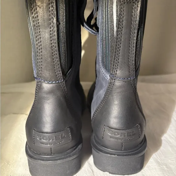 Sorel Blue Phoenix Lace-up Waterproof Leather Combat Boots, Side Zipper Size 9