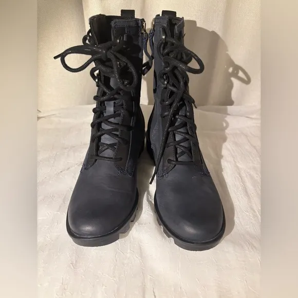 Sorel Blue Phoenix Lace-up Waterproof Leather Combat Boots, Side Zipper Size 9