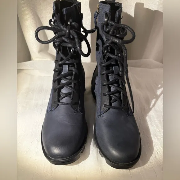 Sorel Blue Phoenix Lace-up Waterproof Leather Combat Boots, Side Zipper Size 9