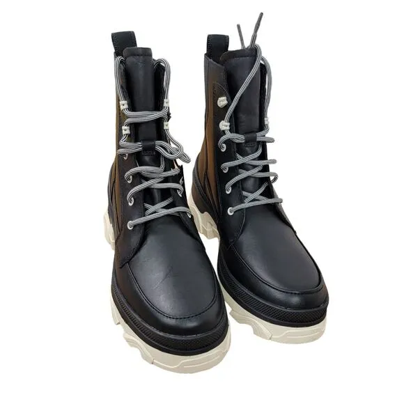Sorel Brex Black Leather Ankle Boots Lace Up Lug Sole Chunky Womens Size 9 M