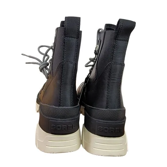 Sorel Brex Black Leather Ankle Boots Lace Up Lug Sole Chunky Womens Size 9 M