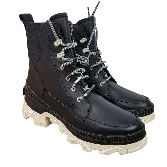 Sorel Brex Black Leather Ankle Boots Lace Up Lug Sole Chunky Womens Size 9 M