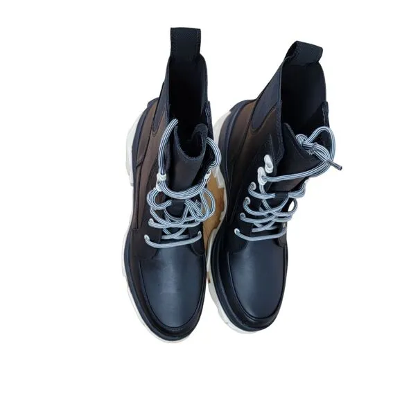 Sorel Brex Black Leather Ankle Boots Lace Up Lug Sole Chunky Womens Size 9 M