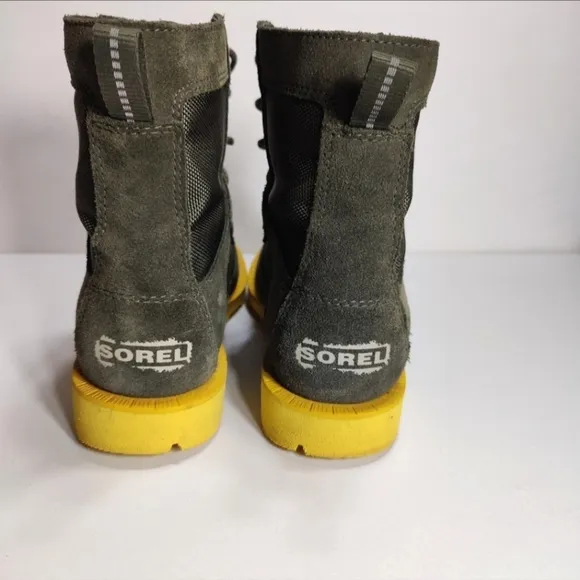 Sorel Caribou Leather Waterproof Alpine Snow Combat Cyber Green Yellow Boot Wm 6