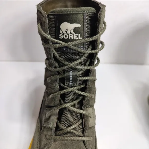 Sorel Caribou Leather Waterproof Alpine Snow Combat Cyber Green Yellow Boot Wm 6