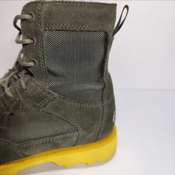 Sorel Caribou Leather Waterproof Alpine Snow Combat Cyber Green Yellow Boot Wm 6