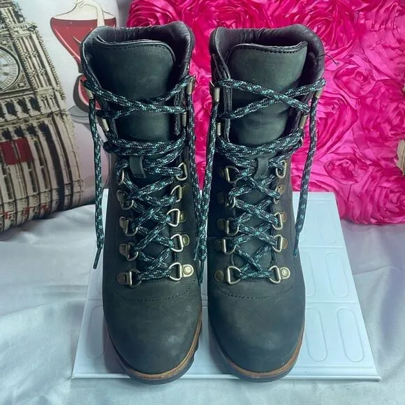 Sorel Conquest Waterproof Wedge BootsWomen's Leather Olive-Dark Grey Size 6