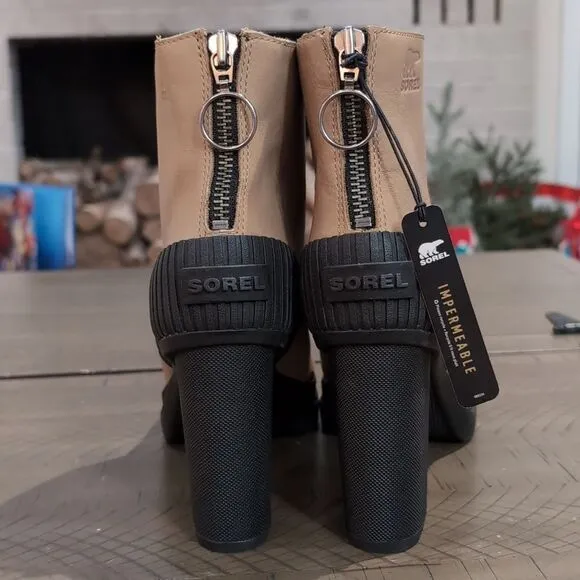 Sorel Dacie Tan Waterproof Leather Heeled Boots Sz 10.5 NWT