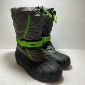 Sorel Flurry Grey Green Waterproof Felt Lined Lug Sole Snow Boots Big Boy Sz 7