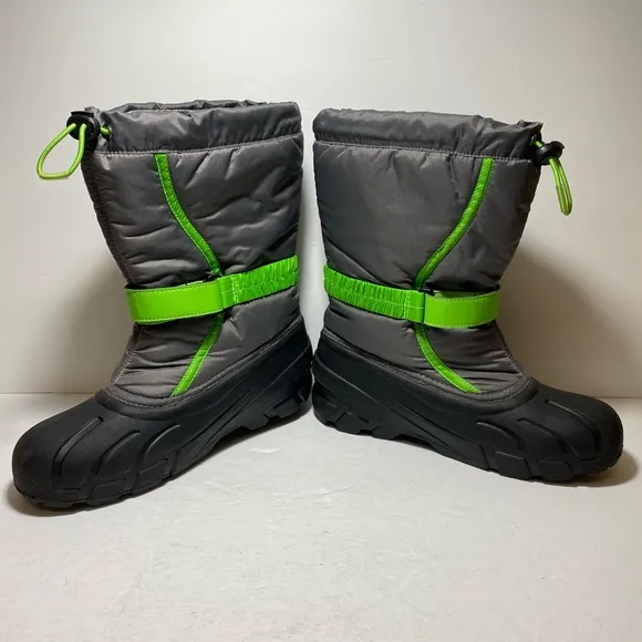 Sorel Flurry Grey Green Waterproof Felt Lined Lug Sole Snow Boots Big Boy Sz 7