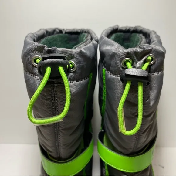 Sorel Flurry Grey Green Waterproof Felt Lined Lug Sole Snow Boots Big Boy Sz 7