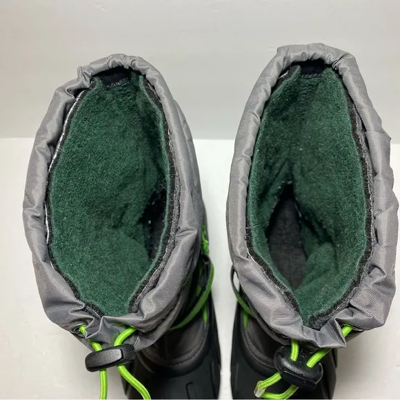 Sorel Flurry Grey Green Waterproof Felt Lined Lug Sole Snow Boots Big Boy Sz 7