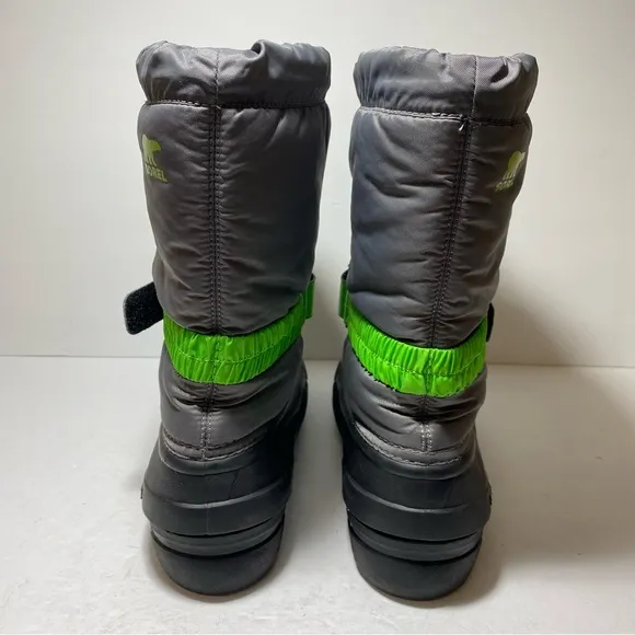 Sorel Flurry Grey Green Waterproof Felt Lined Lug Sole Snow Boots Big Boy Sz 7