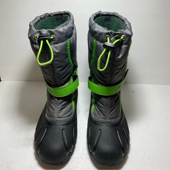 Sorel Flurry Grey Green Waterproof Felt Lined Lug Sole Snow Boots Big Boy Sz 7