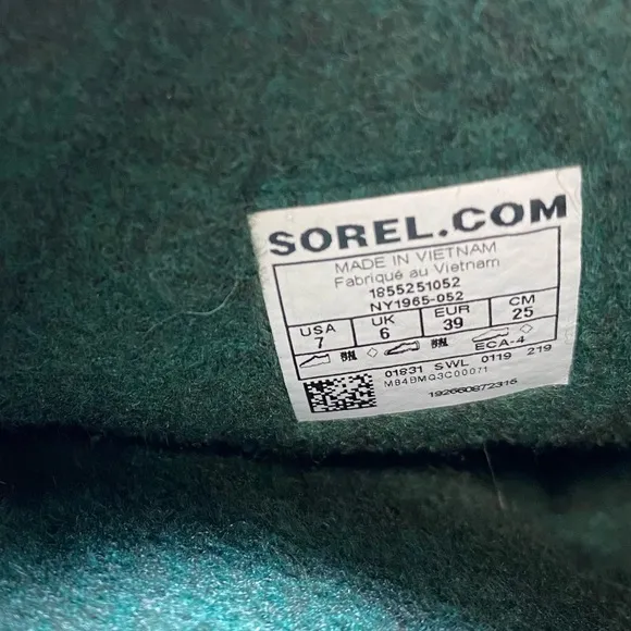 Sorel Flurry Grey Green Waterproof Felt Lined Lug Sole Snow Boots Big Boy Sz 7