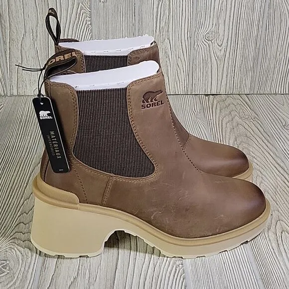 Sorel Hi-Line Heel Chelsea Boots Umber Ceramic Womens Size 9 NEW
