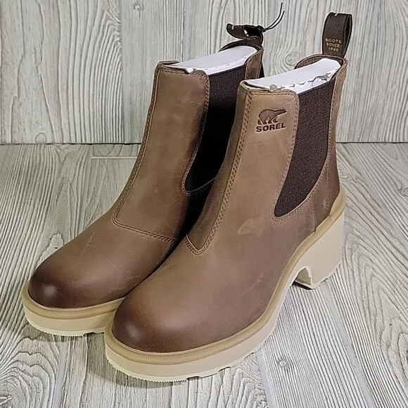 Sorel Hi-Line Heel Chelsea Boots Umber Ceramic Womens Size 9 NEW