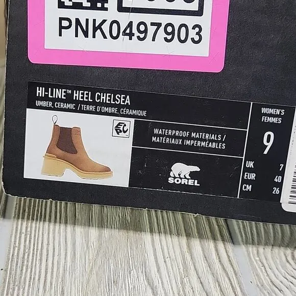 Sorel Hi-Line Heel Chelsea Boots Umber Ceramic Womens Size 9 NEW
