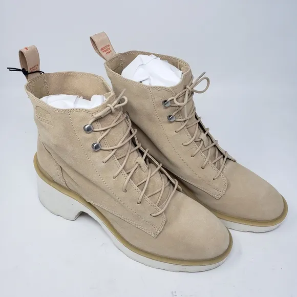 Sorel Hi-Line Lace Suede Leather Boots  color chalk Size 12 NEW