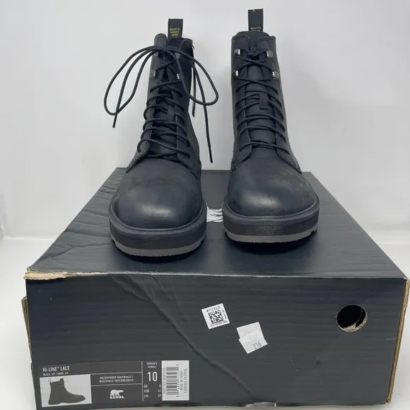 Sorel Hi-Line Lace-Up Mid-Shaft Boots in Black and Jet Size 10 M NEW Retail $185