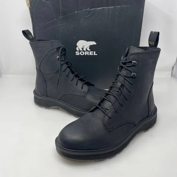 Sorel Hi-Line Lace-Up Mid-Shaft Boots in Black and Jet Size 10 M NEW Retail $185