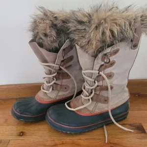 Sorel Joan of Arctic Boots Waterproof Navy Tan Size 7