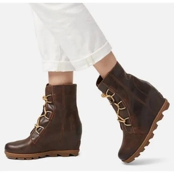 Sorel Joan of Arctic Wedge II Boots Women's 5 Brown Leather Lace Up Waterproof