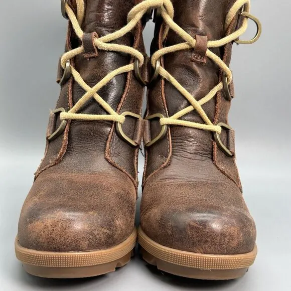 Sorel Joan of Arctic Wedge II Boots Women's 5 Brown Leather Lace Up Waterproof