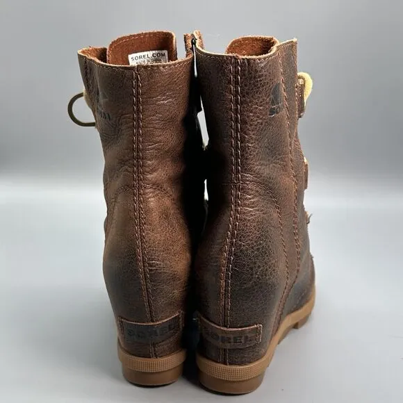 Sorel Joan of Arctic Wedge II Boots Women's 5 Brown Leather Lace Up Waterproof