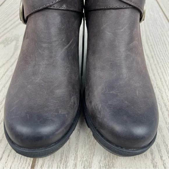 Sorel Joan Of Arctic Wedge II Leather Buckle Booties 6.5M Blackened Brown $235