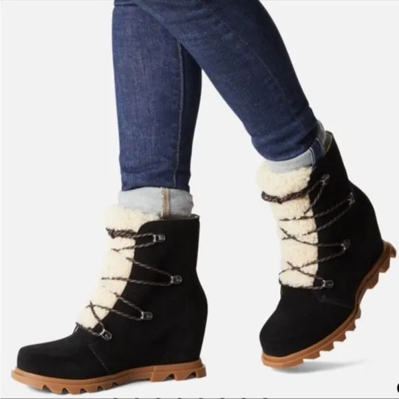 Sorel Joan of Arctic Wedge III Shearling Lace Cozy Boots
