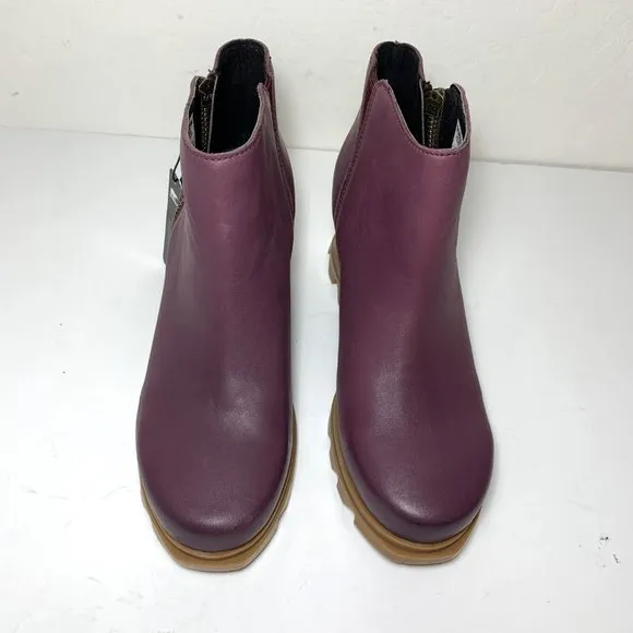 Sorel Joan of Arctic Wedge III Zip Boots Leather Booties Ice Wine Size 9.5 NEW