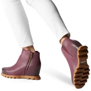 Sorel Joan of Arctic Wedge III Zip Boots Leather Booties Ice Wine Size 9.5 NEW